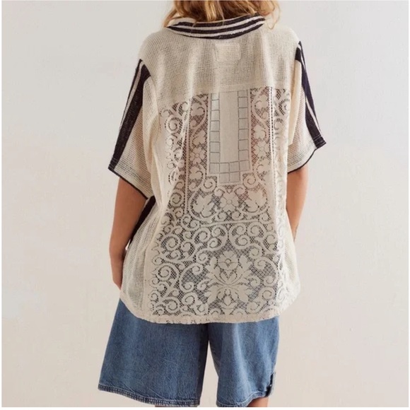 Free People We The Free Feeling Sporty Lace Tee Ivory Sz Small NWT - Picture 2 of 10